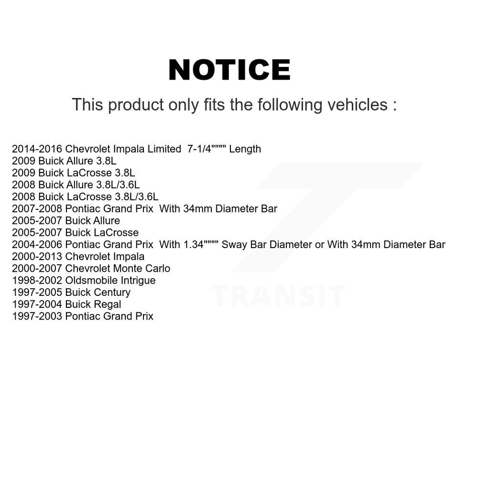 Front Rear Suspension Stabilizer Bar Link Kit For Chevrolet Impala Buick Pontiac Grand Prix Century LaCrosse Monte Carlo Limited Regal Oldsmobile Intrigue Allure KTR-101993