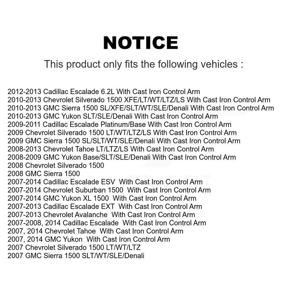 Front Suspension Ball Joint And Tie Rod End Kit For Chevrolet Silverado 1500 GMC Sierra Tahoe Suburban Yukon Cadillac XL Avalanche Escalade ESV EXT With Steel Control Arm KTR-102363