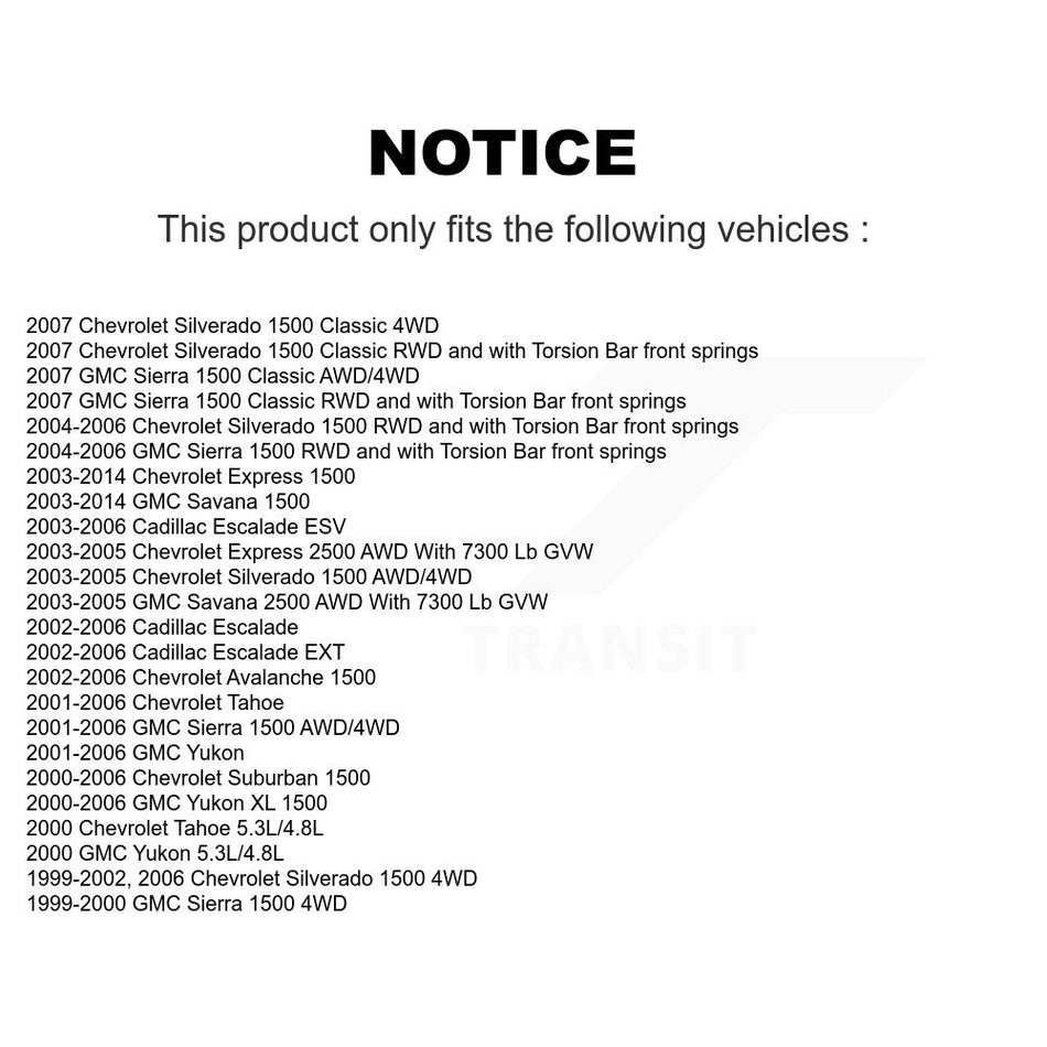 Front Suspension Control Arms And Lower Ball Joints Kit For Chevrolet Silverado 1500 GMC Tahoe Sierra Suburban Yukon Avalanche XL Cadillac Express Classic Escalade 2500 Savana ESV EXT KTR-103350