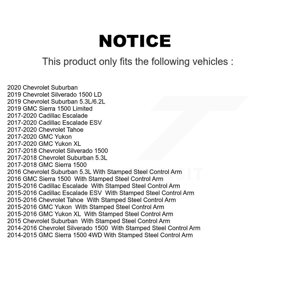Front Suspension Control Arm & Ball Joint Assembly Link Kit For Chevrolet Silverado 1500 GMC Sierra Tahoe Yukon Cadillac XL Suburban Escalade ESV LD Limited With Aluminum Steering Knuckles KTR-104106