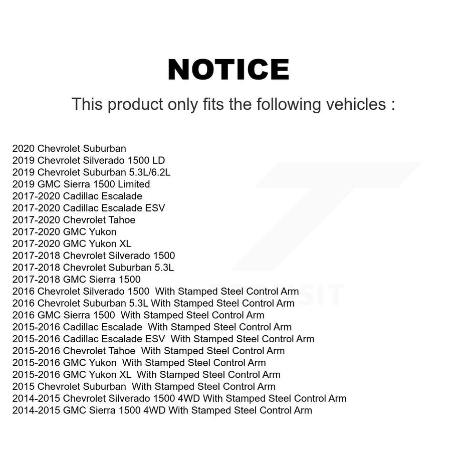 Front Control Arm And Ball Joint Tie Rod End Link Kit (8Pc) For Chevrolet Silverado 1500 GMC Sierra Tahoe Yukon Cadillac XL Suburban Escalade ESV LD Limited With Aluminum Steering Knuckles KTR-104137