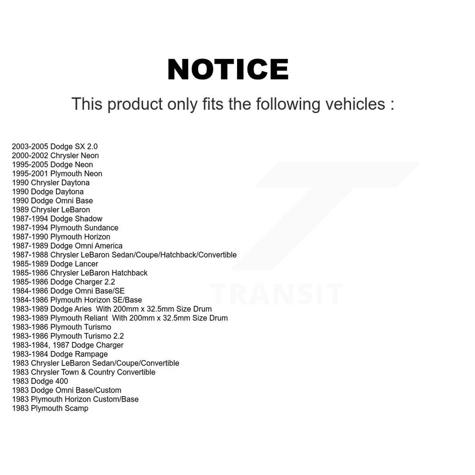 Rear Drum Brake Shoe NB-519B For Neon Dodge Chrysler Plymouth LeBaron Shadow Sundance Reliant Aries