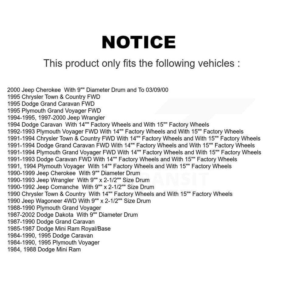 Rear Drum Brake Shoe NB-538B For Jeep Dodge Dakota Wrangler Cherokee Plymouth Caravan Voyager Grand Comanche Chrysler Town & Country Mini Ram Wagoneer