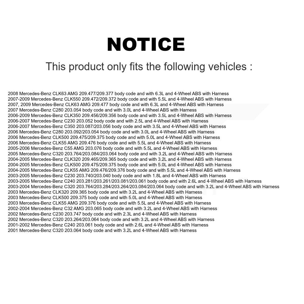 Rear ABS Wheel Speed Sensor SEN-2ABS0052 For Mercedes-Benz C230 C240 C280 CLK350 CLK320 C320 CLK500