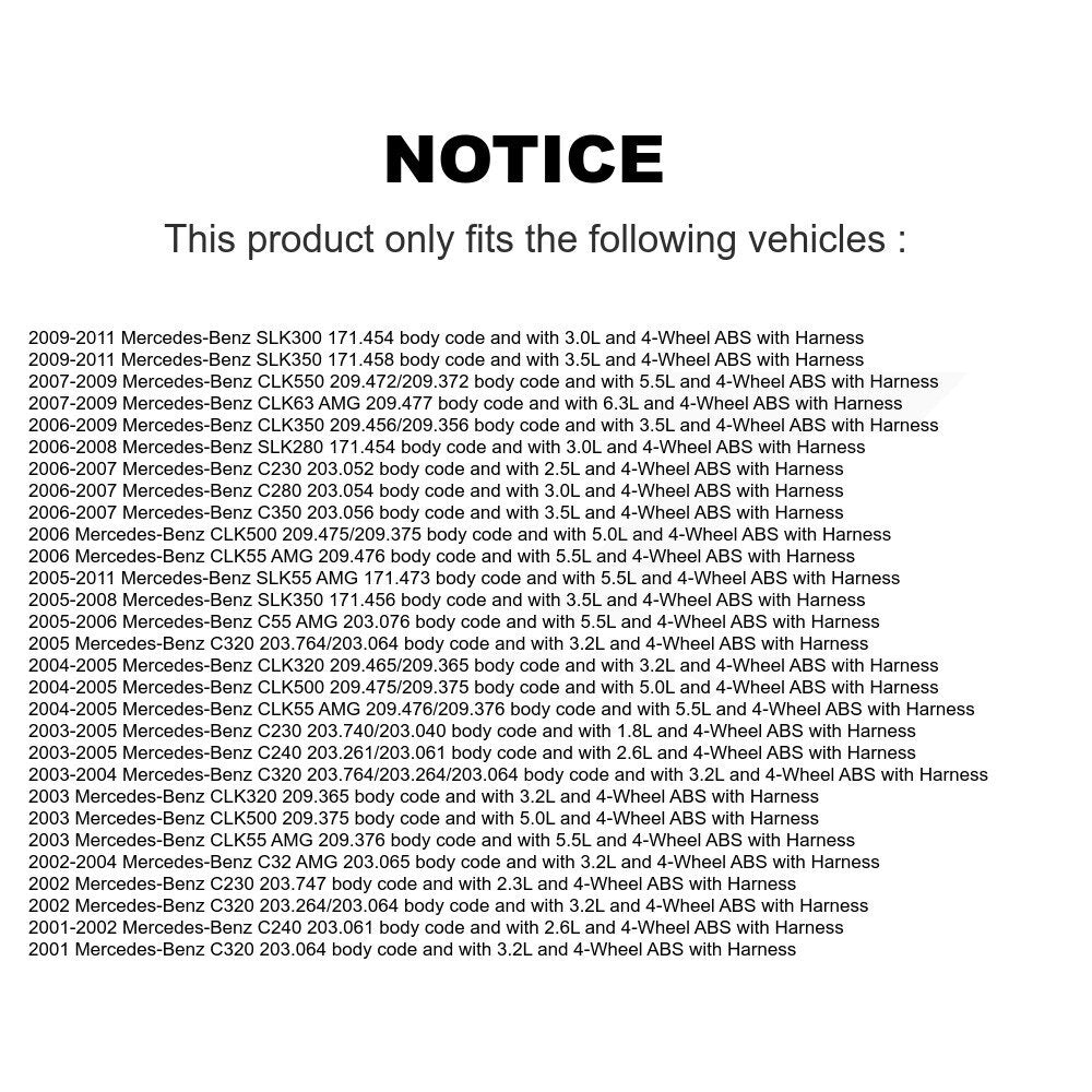 Front ABS Wheel Speed Sensor SEN-2ABS0087 For Mercedes-Benz C230 C240 SLK350 C280 CLK350 CLK320 C320