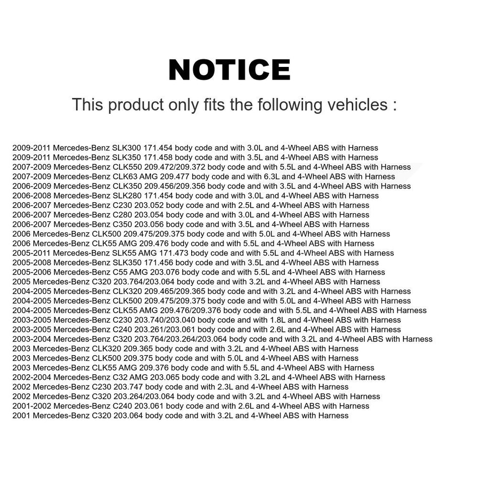 Front ABS Wheel Speed Sensor SEN-2ABS0087 For Mercedes-Benz C230 C240 SLK350 C280 CLK350 CLK320 C320