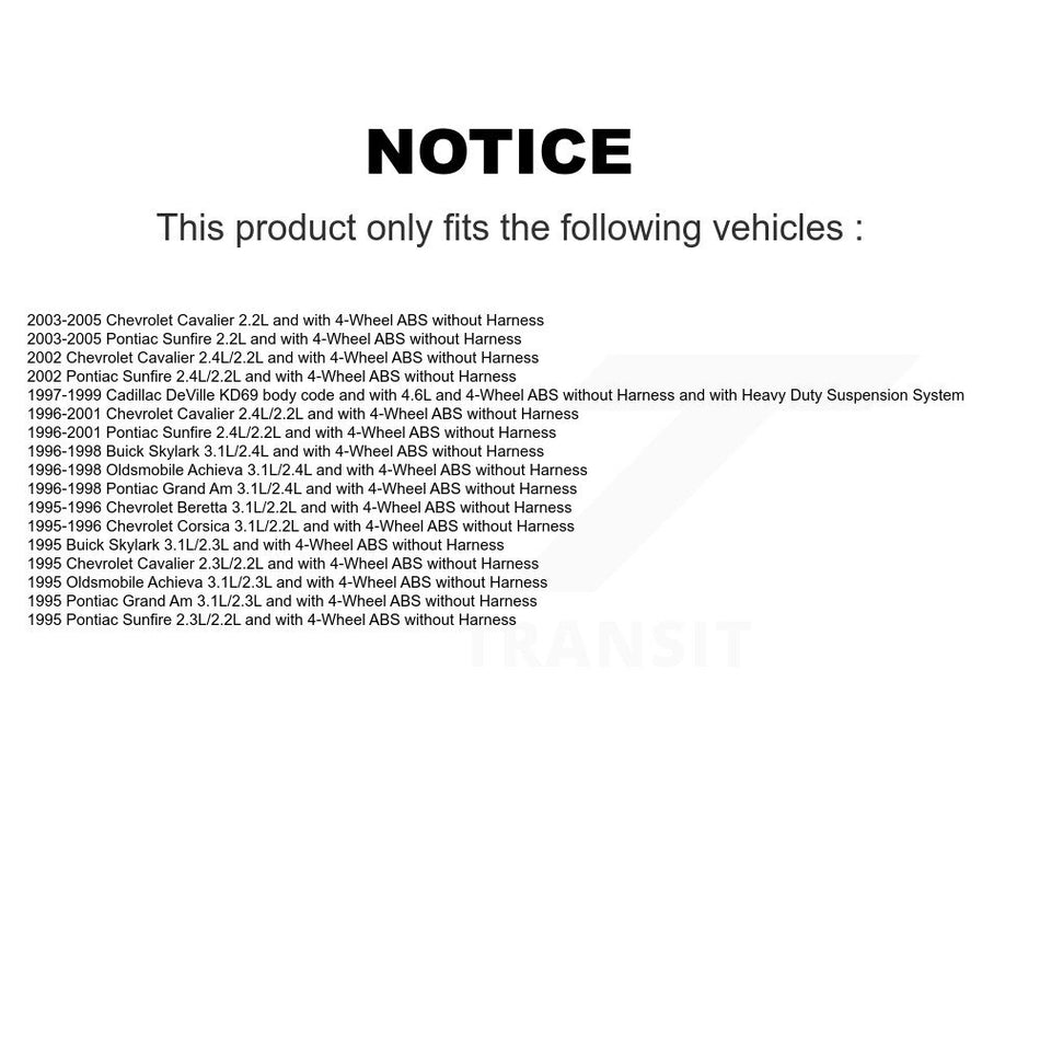 ABS Wheel Speed Sensor SEN-2ABS0287 For Chevrolet Pontiac Cavalier Sunfire Cadillac DeVille Grand Am