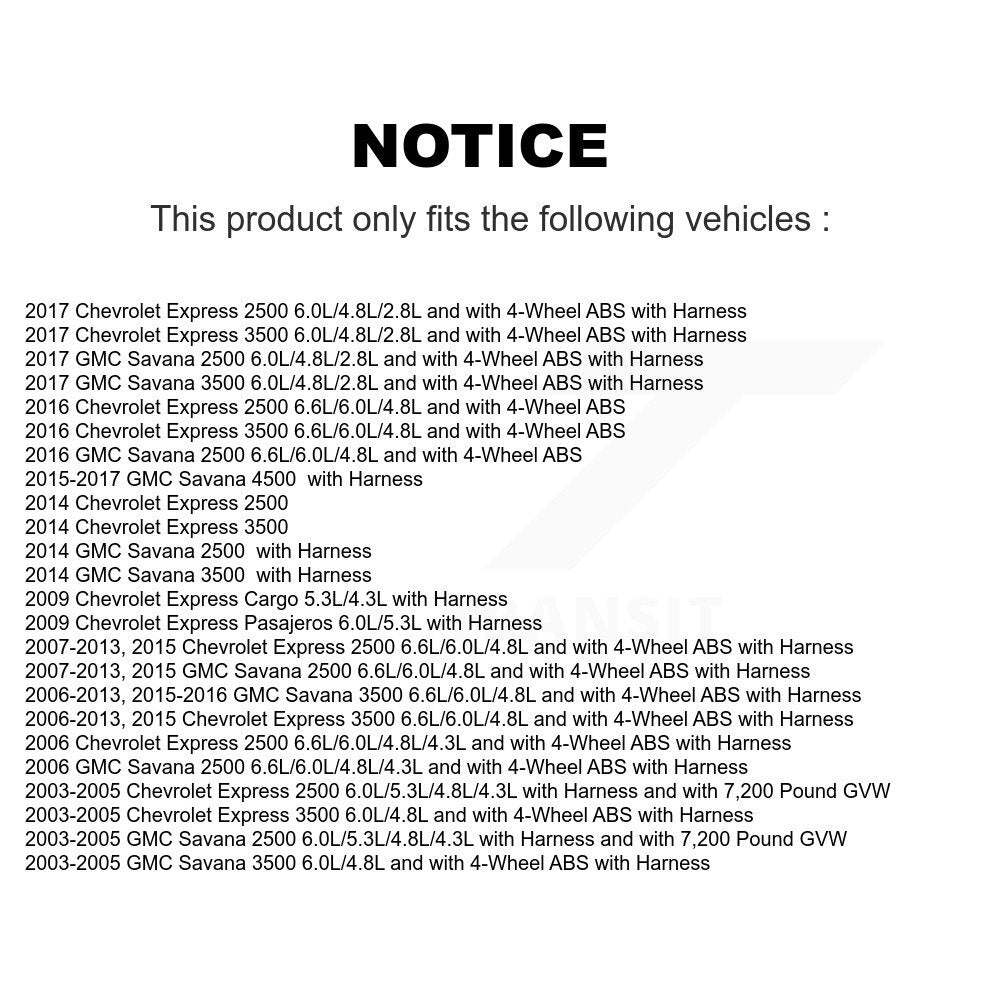 Front ABS Wheel Speed Sensor SEN-2ABS0457 For GMC Chevrolet Savana 2500 Express 3500 4500 Cargo