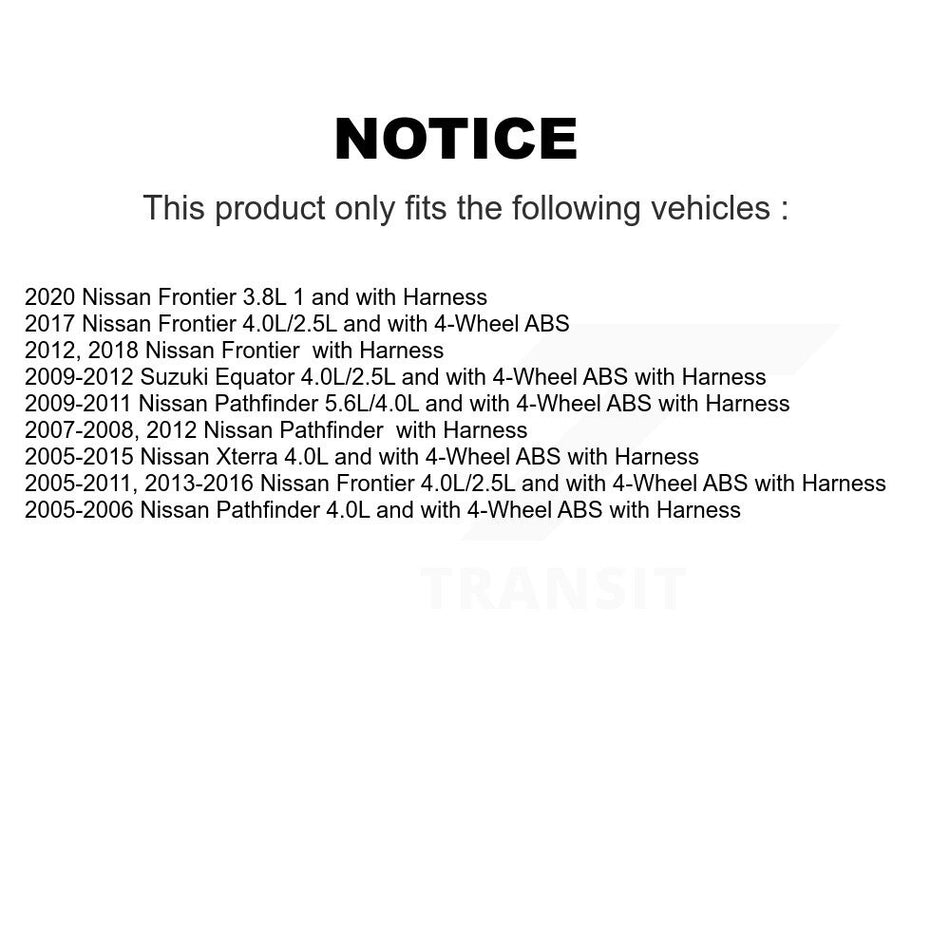 Front ABS Wheel Speed Sensor SEN-2ABS0506 For Nissan Frontier Pathfinder Xterra Suzuki Equator