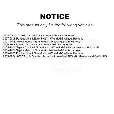 Front Right ABS Wheel Speed Sensor SEN-2ABS0517 For Toyota Corolla Matrix Pontiac Vibe