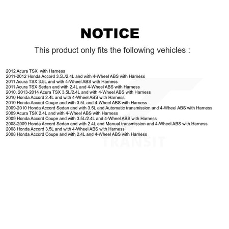 Front Left ABS Wheel Speed Sensor SEN-2ABS0646 For Honda Accord Acura TSX with Harness
