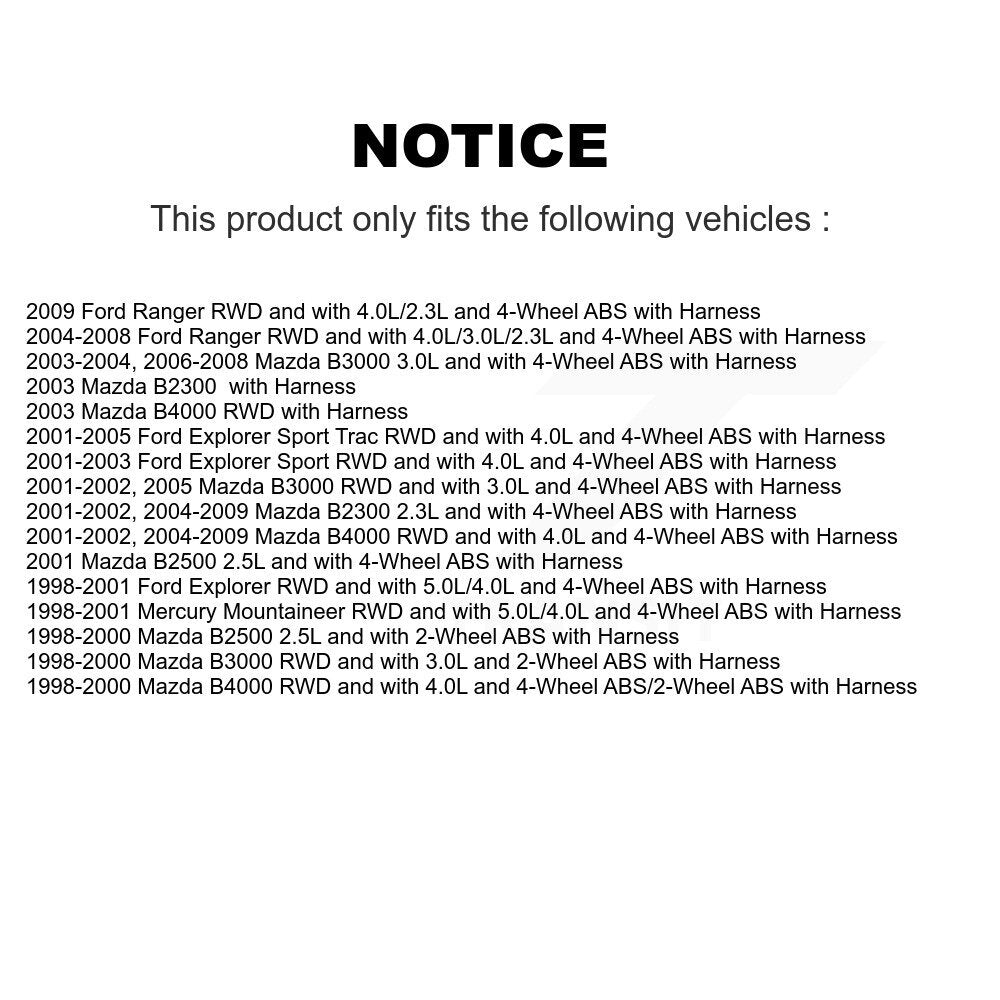 Front ABS Wheel Speed Sensor SEN-2ABS0681 For Ford Ranger Mazda B4000 Explorer Sport Trac B3000