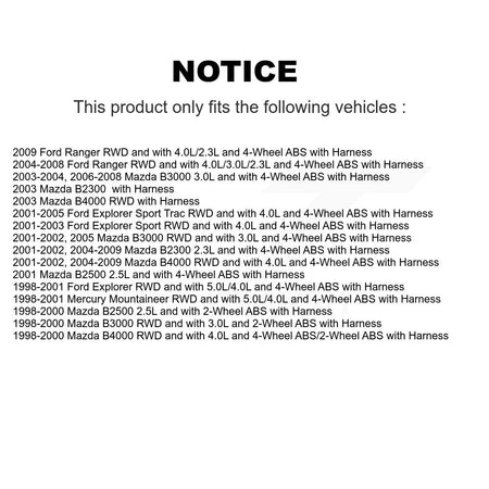 Front ABS Wheel Speed Sensor SEN-2ABS0681 For Ford Ranger Mazda B4000 Explorer Sport Trac B3000