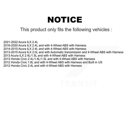 Front Right ABS Wheel Speed Sensor SEN-2ABS0862 For Honda Civic Acura ILX