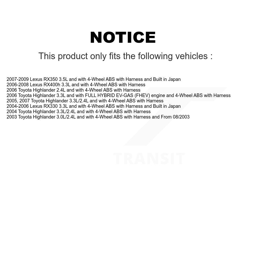Front Left ABS Wheel Speed Sensor SEN-2ABS1303 For Lexus RX350 Toyota Highlander RX330 RX400h