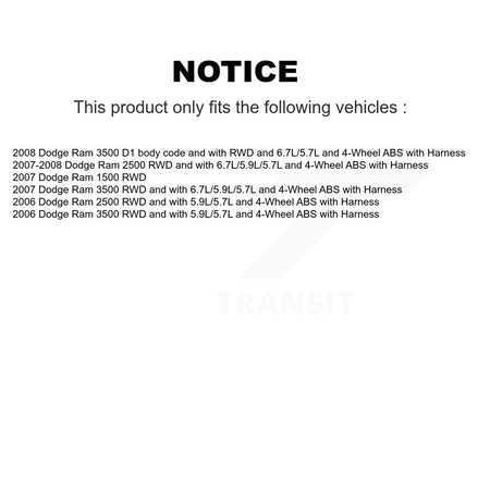 Front ABS Wheel Speed Sensor SEN-2ABS2291 For Dodge Ram 3500 2500 1500
