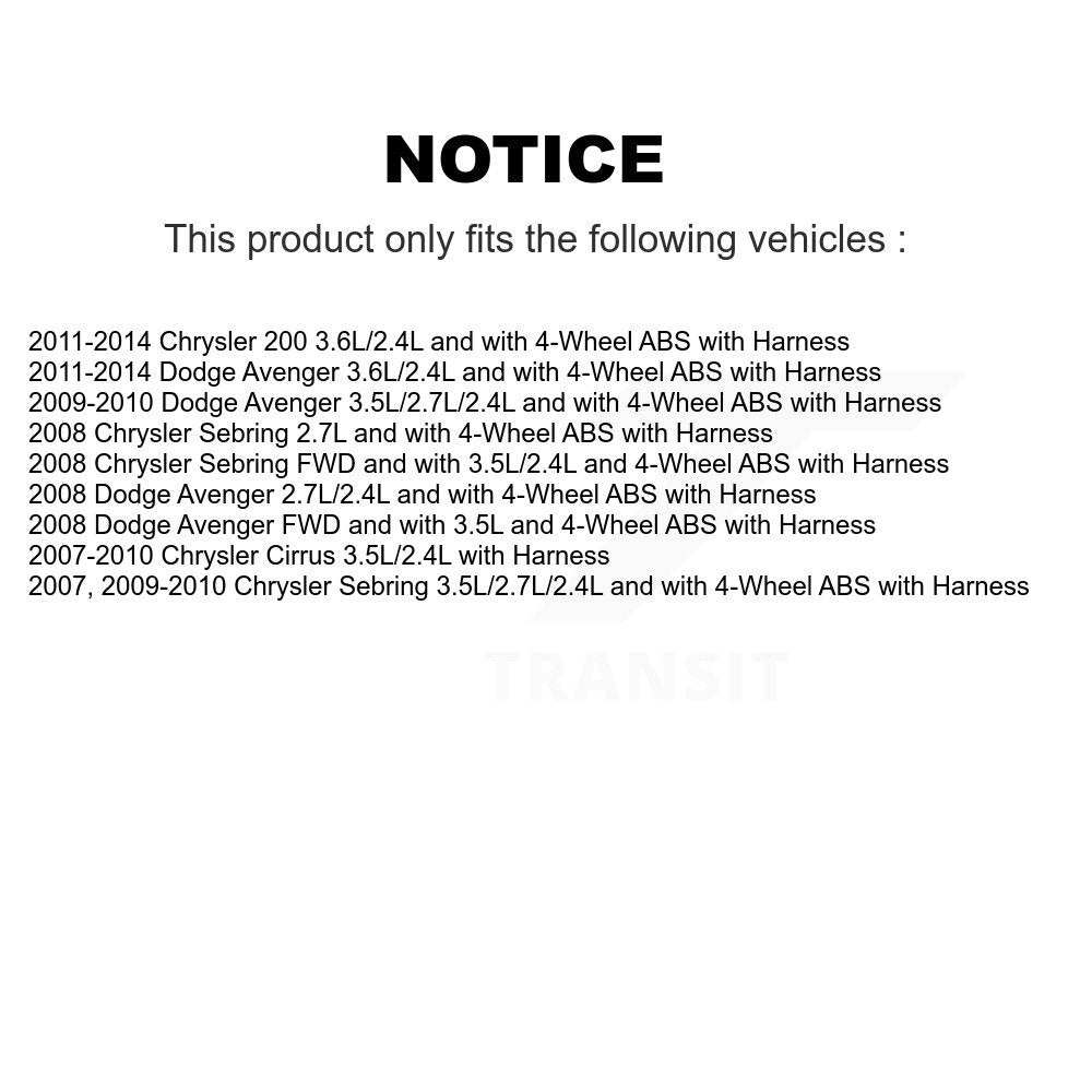 Rear Right ABS Wheel Speed Sensor SEN-2ABS2293 For Chrysler 200 Dodge Avenger Sebring Cirrus