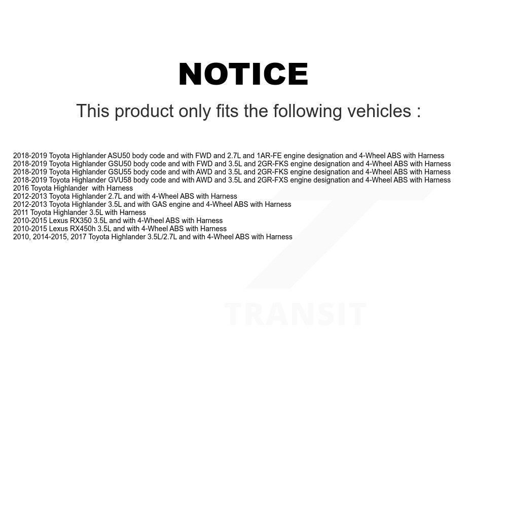 Front Left ABS Wheel Speed Sensor SEN-2ABS2703 For Toyota Highlander Lexus RX350 RX450h with Harness