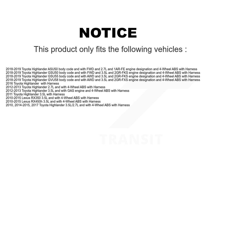 Front Left ABS Wheel Speed Sensor SEN-2ABS2703 For Toyota Highlander Lexus RX350 RX450h with Harness