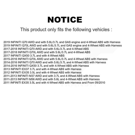 Front ABS Wheel Speed Sensor SEN-2ABS3048 For INFINITI QX50 EX35 EX37 M37 Q70 Q70L M56