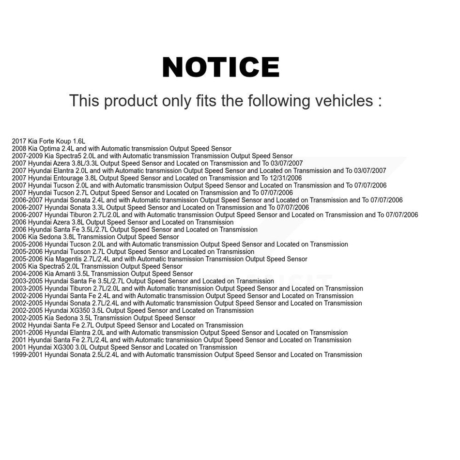 Speed Sensor SEN-2VSS0012 For Hyundai Elantra Tucson Sonata Santa Fe Kia Spectra5 Entourage Tiburon