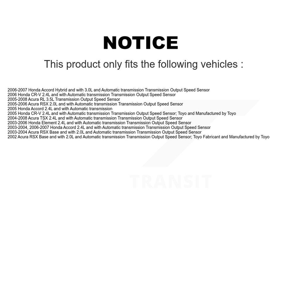 Vehicle Speed Sensor SEN-2VSS0088 For Honda Accord CR-V Acura TSX RSX Element RL