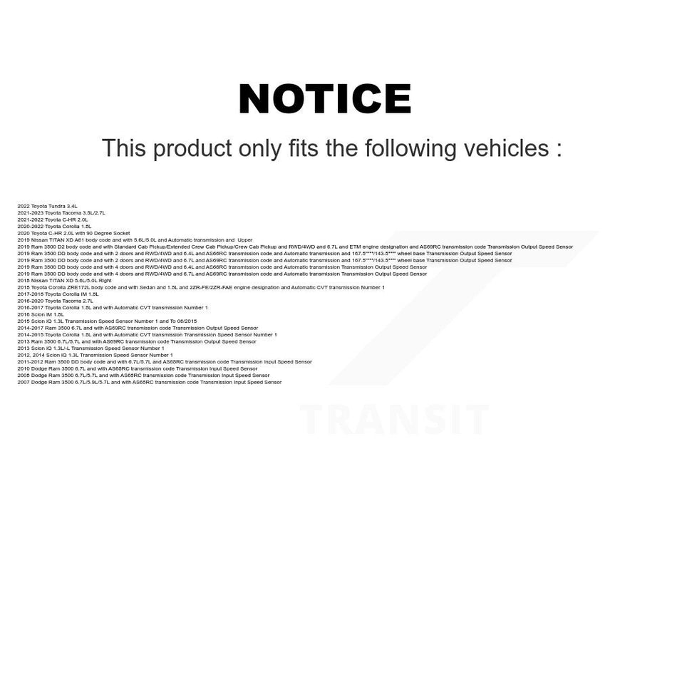Vehicle Speed Sensor SEN-2VSS0532 For Toyota Corolla Tacoma Ram 3500 Dodge C-HR iM Tundra Scion iQ