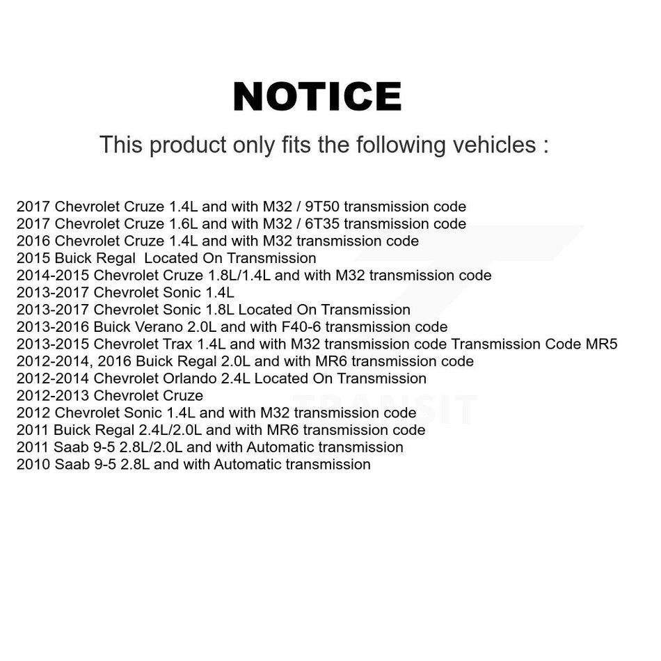Vehicle Speed Sensor SEN-2VSS0541 For Chevrolet Cruze Sonic Buick Trax Verano Orlando Regal Saab 9-5