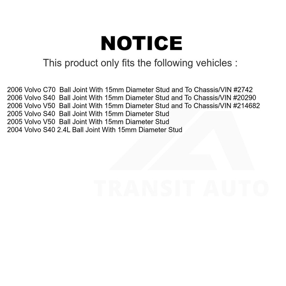 Front Right Lower Suspension Control Arm Ball Joint Assembly TOR-CK620596 For Volvo S40 V50 C70