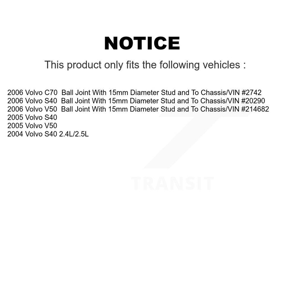 Front Left Lower Suspension Control Arm Ball Joint Assembly TOR-CK620597 For Volvo S40 V50 C70