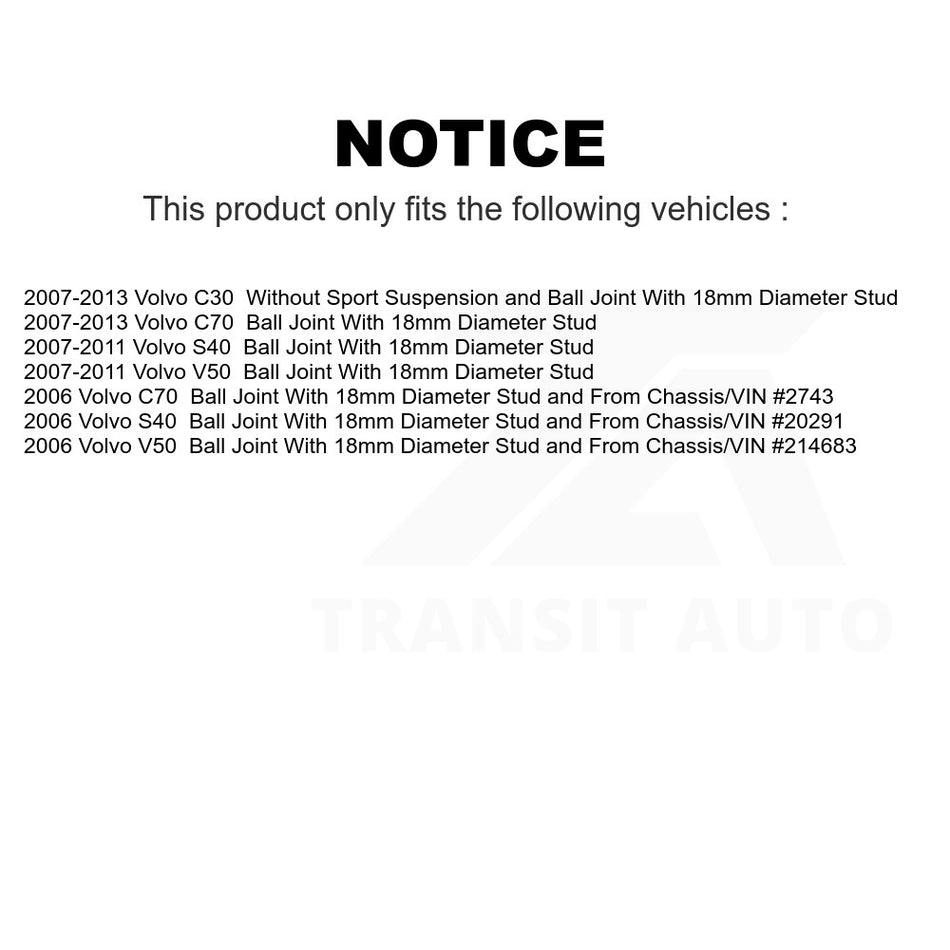 Front Right Lower Suspension Control Arm Ball Joint Assembly TOR-CK620599 For Volvo S40 C70 C30 V50