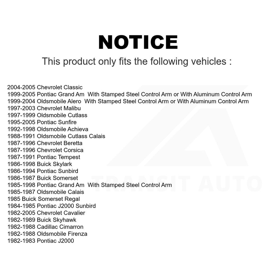 Front Lower Suspension Ball Joint TOR-K5273 For Chevrolet Cavalier Pontiac Grand Am Malibu Oldsmobile Alero Sunfire Classic Corsica Buick Skylark Cutlass Beretta Sunbird Achieva Calais Skyhawk J2000