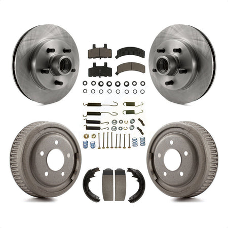 Front Rear Disc Brake Rotors Hub Assembly Ceramic Pads And Drum Kit (7Pc) For 1995-1997 GMC Yukon RWD with GAS engine With 11" Diameter K8C-102727 by Transit Auto