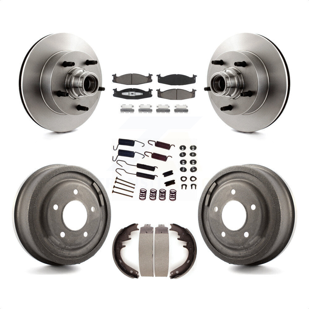 Front Rear Disc Brake Rotors Hub Assembly Ceramic Pads And Drum Kit (7Pc) For Ford E-150 Econoline Club Wagon K8C-102739 by Transit Auto