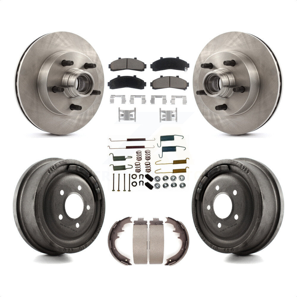 Front Rear Disc Brake Rotors Hub Assembly Ceramic Pads And Drum Kit (7Pc) For 1998-1999 Mazda B4000 RWD with 4-Wheel ABS With 10" Diameter K8C-102752 by Transit Auto