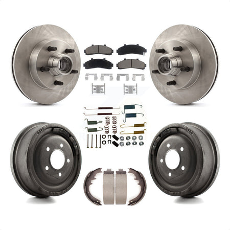 Front Rear Disc Brake Rotors Hub Assembly Ceramic Pads And Drum Kit (7Pc) For 1998-1999 Mazda B4000 RWD with 4-Wheel ABS With 10" Diameter K8C-102752 by Transit Auto