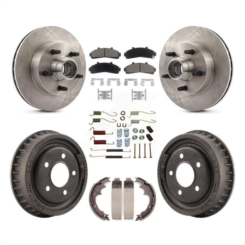 Front Rear Disc Brake Rotors Hub Assembly Ceramic Pads And Drum Kit (7Pc) For 1998-1999 Mazda B4000 RWD with 4-Wheel ABS With 9" Diameter K8C-102753 by Transit Auto