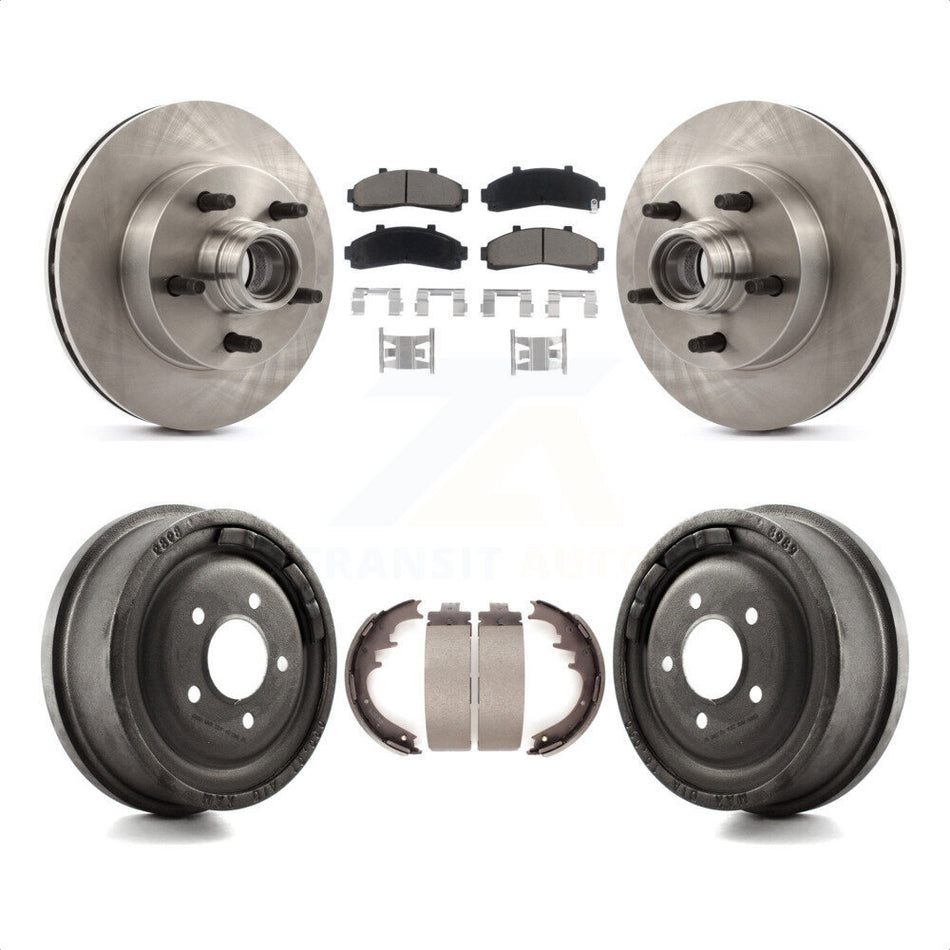 Front Rear Disc Brake Rotors Hub Assembly Ceramic Pads And Drum Kit For 1998-1999 Mazda B4000 RWD with 4-Wheel ABS With 10" Diameter K8C-102767 by Transit Auto