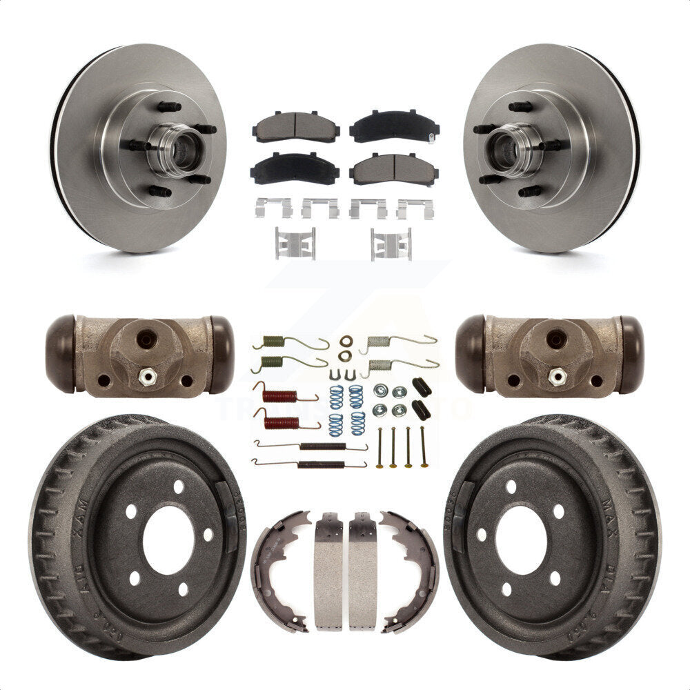 Front Rear Disc Brake Rotors Ceramic Pads And Drum Kit (9Pc) For 1998-2000 Ford Ranger RWD with 2-Wheel ABS Torsion Bar front springs With 9" Diameter K8C-102973 by Transit Auto