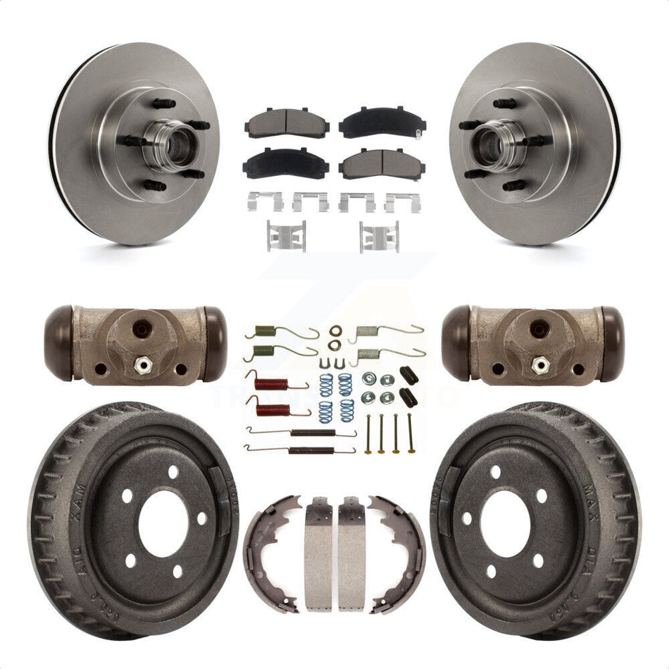 Front Rear Disc Brake Rotors Ceramic Pads And Drum Kit (9Pc) For 1998-2000 Ford Ranger RWD with 2-Wheel ABS Torsion Bar front springs With 9" Diameter K8C-102973 by Transit Auto