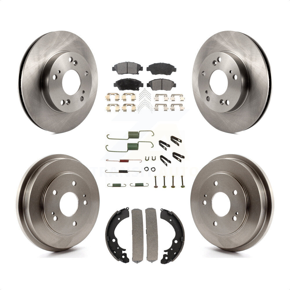 Front Rear Disc Brake Rotors Semi-Metallic Pads And Drum Kit (7Pc) For Honda Civic K8F-102143 by Transit Auto