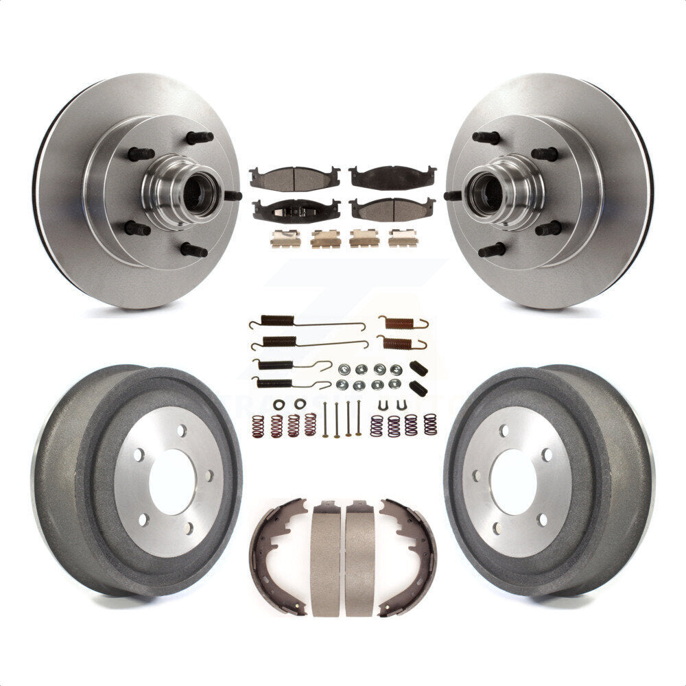 Front Rear Disc Brake Rotors Hub Assembly Semi-Metallic Pads And Drum Kit (7Pc) For 2000-2001 Ford E-150 Econoline 2-Wheel ABS K8F-102166 by Transit Auto