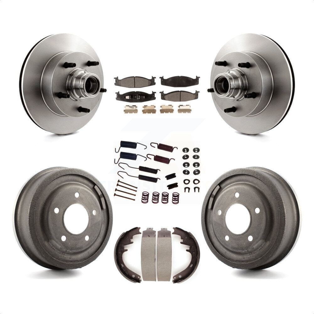 Front Rear Disc Brake Rotors Hub Assembly Semi-Metallic Pads And Drum Kit (7Pc) For Ford E-150 Econoline Club Wagon K8F-102167 by Transit Auto