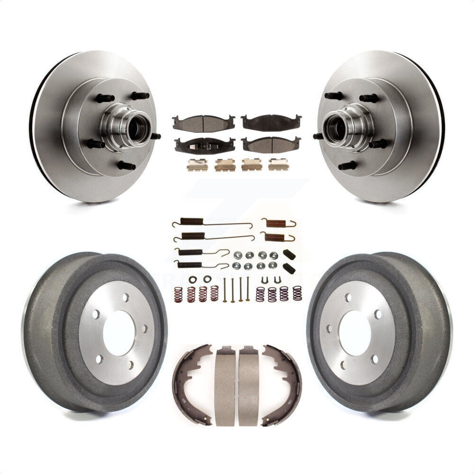 Front Rear Disc Brake Rotors Hub Assembly Semi-Metallic Pads And Drum Kit (7Pc) For Ford E-150 Econoline Club Wagon K8F-102169 by Transit Auto