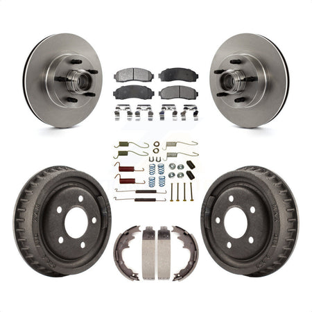 Front Rear Disc Brake Rotors Hub Assembly Semi-Metallic Pads And Drum Kit (7Pc) For 2006-2009 Ford Ranger RWD With 9" Diameter K8F-102177 by Transit Auto