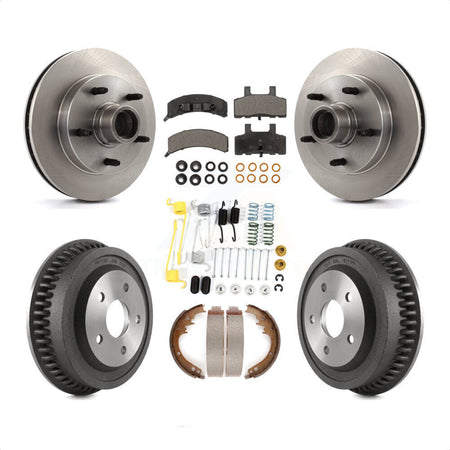 Front Rear Disc Brake Rotors Hub Assembly Semi-Metallic Pads And Drum Kit (7Pc) For 1994-1999 Dodge Ram 1500 RWD K8F-102181 by Transit Auto