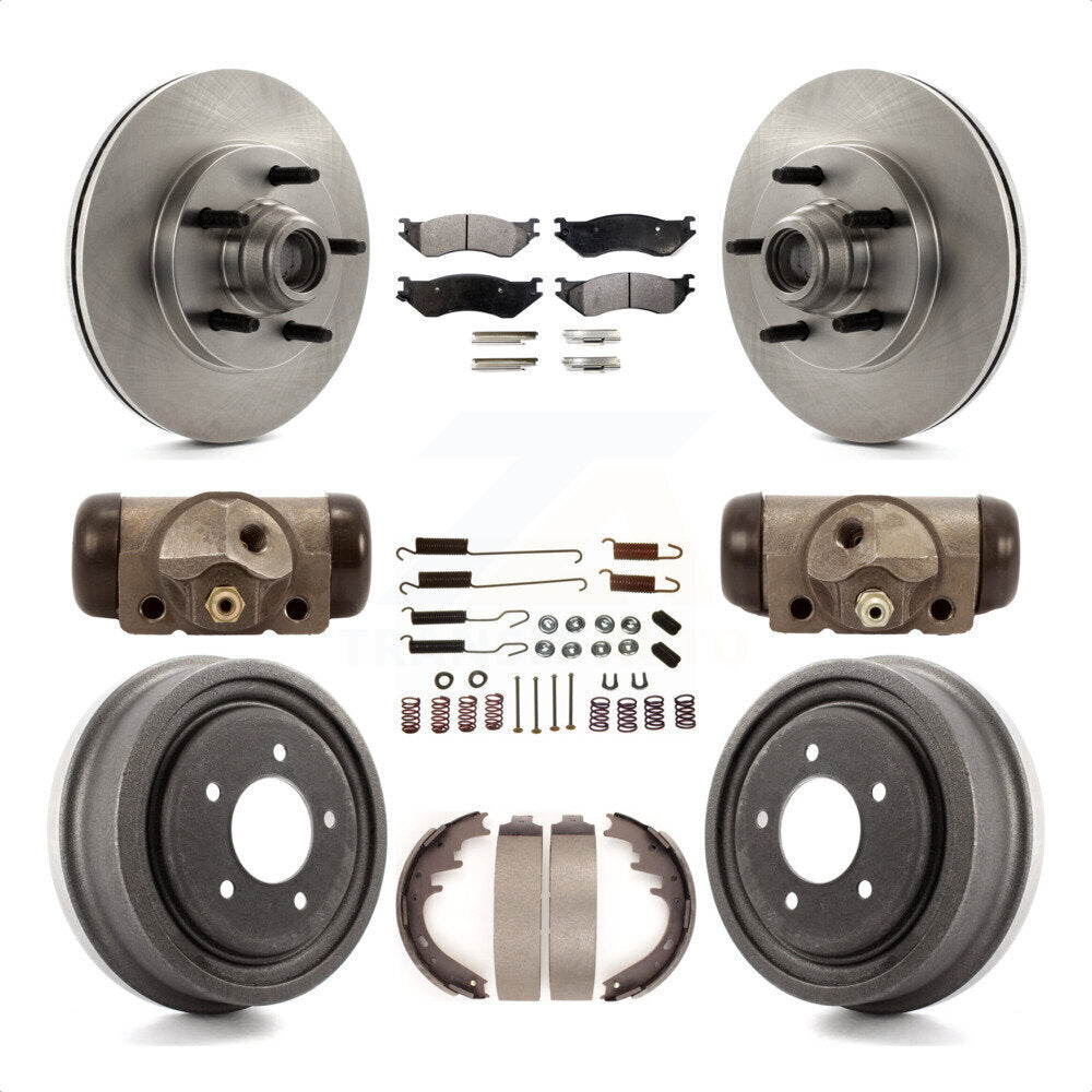 Front Rear Disc Brake Rotors Semi-Metallic Pads And Drum Kit (9Pc) For 1999 Ford F-150 RWD With 5 Lug Wheels 14mm Wheel Lugs K8F-103129 by Transit Auto