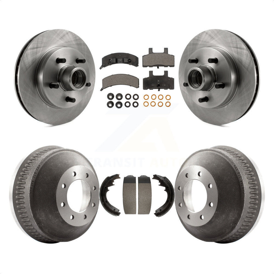 Front Rear Disc Brake Rotors Hub Assembly Semi-Metallic Pads And Drum Kit For 1998-1999 C1500 Suburban Chevrolet GMC With 13" Diameter GAS engine K8F-103402 by Transit Auto