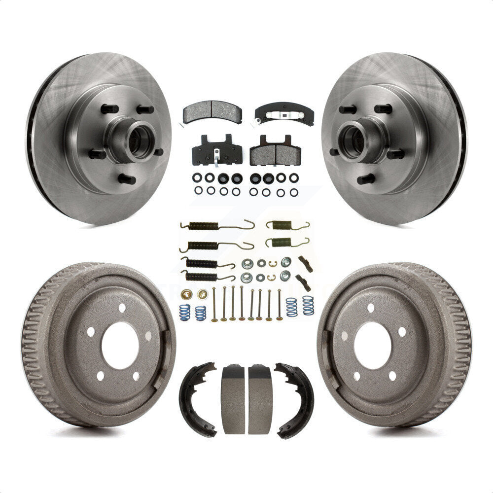 Front Rear Disc Brake Rotors Hub Assembly Semi-Metallic Pads And Drum Kit (7Pc) For 1995-1997 GMC Yukon RWD with GAS engine With 11" Diameter K8S-102180 by Transit Auto