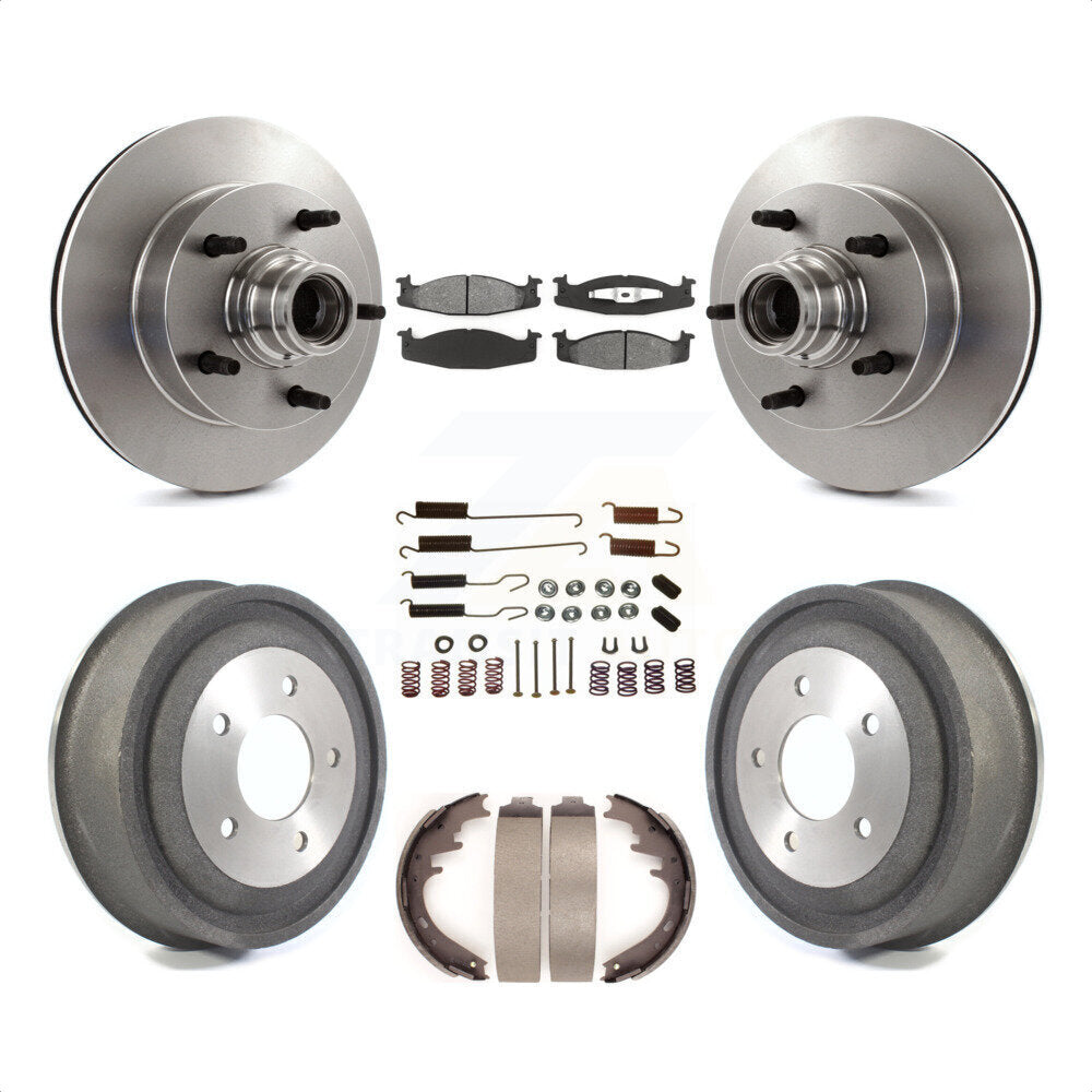 Front Rear Disc Brake Rotors Hub Assembly Semi-Metallic Pads And Drum Kit (7Pc) For 2000-2001 Ford E-150 Econoline 2-Wheel ABS K8S-102192 by Transit Auto